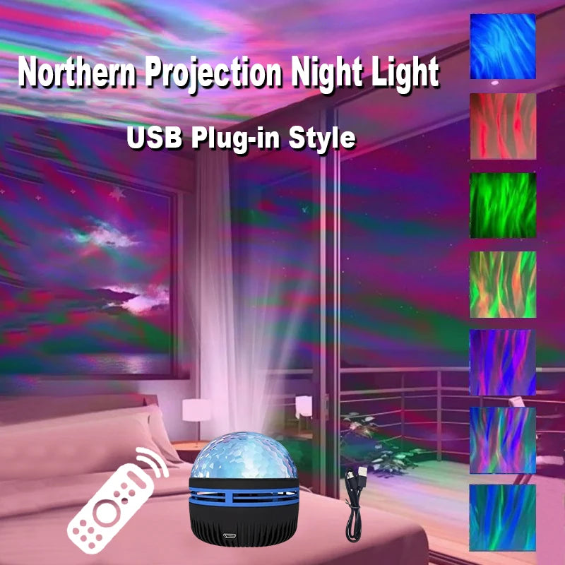 Northern Lights Night Light LED Porjection Lamp USB Plug-in Use Remote Control Projection LED Night Lamp for Home Bedroom Decor